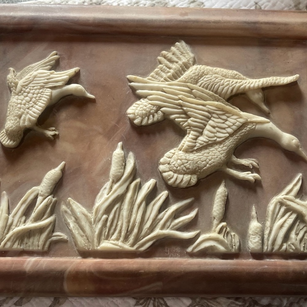 Vintage Wooden Box with Marble Lid - Picture 2 of 4